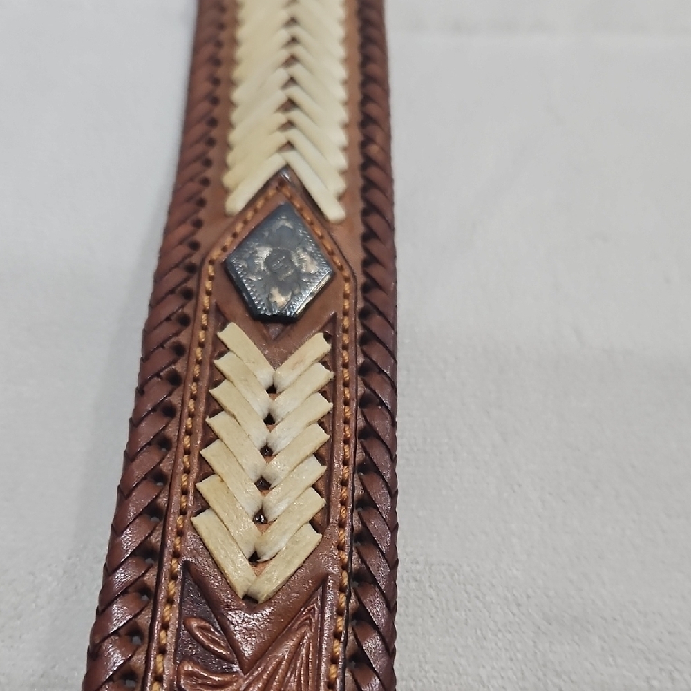 Brown Leather Belt with Intricate Tooling - Picture 7 of 11
